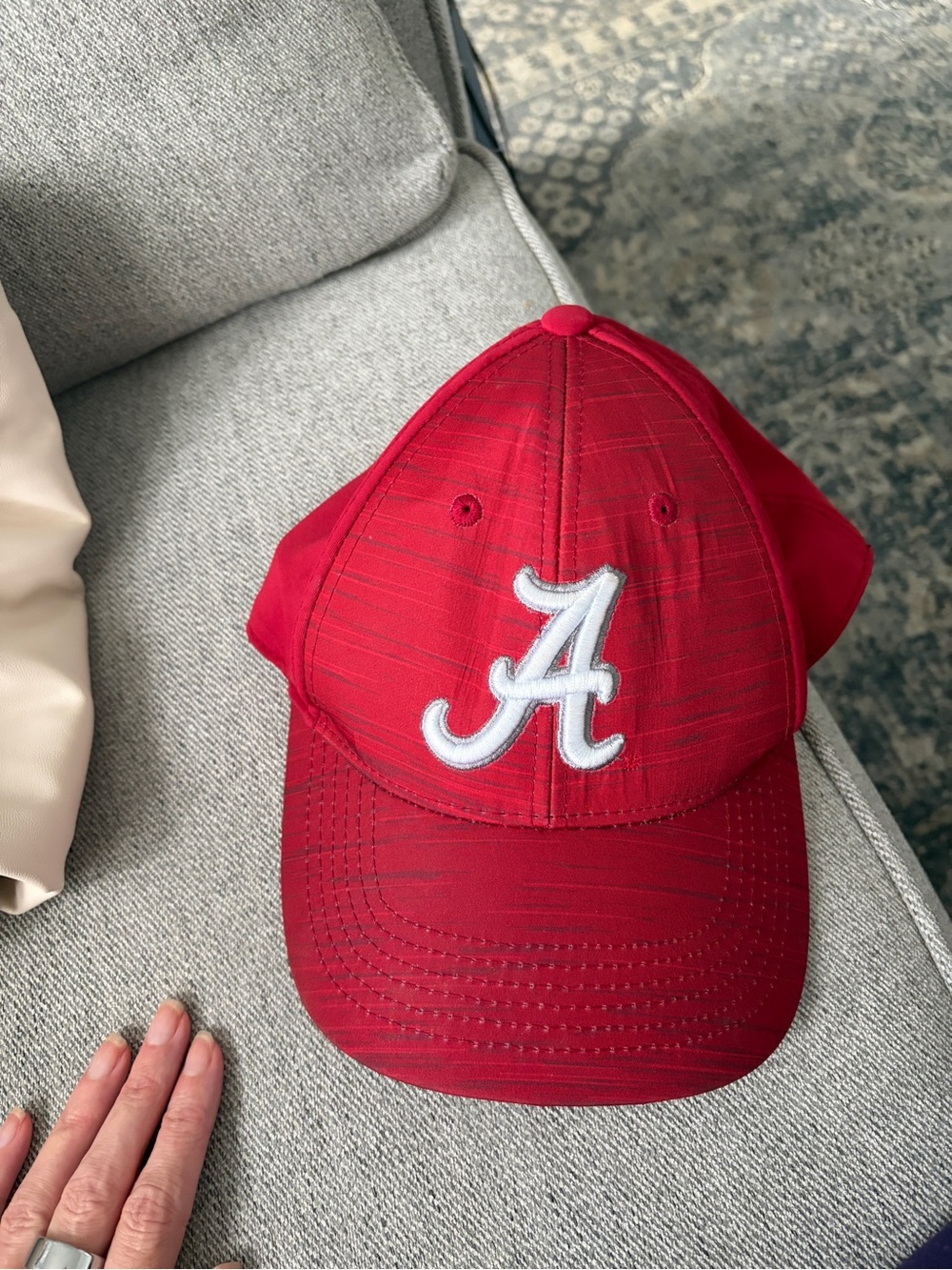 Top of the World Red Baseball Cap with White Script 'A'
